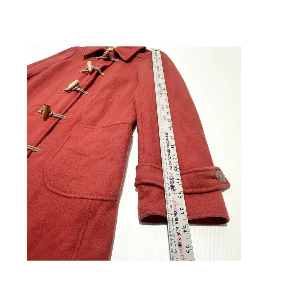 J. Crew Pea Coat Women’s S Orange Red Coral Wool Toggle Button Long Sleeve EUC - Picture 5 of 8
